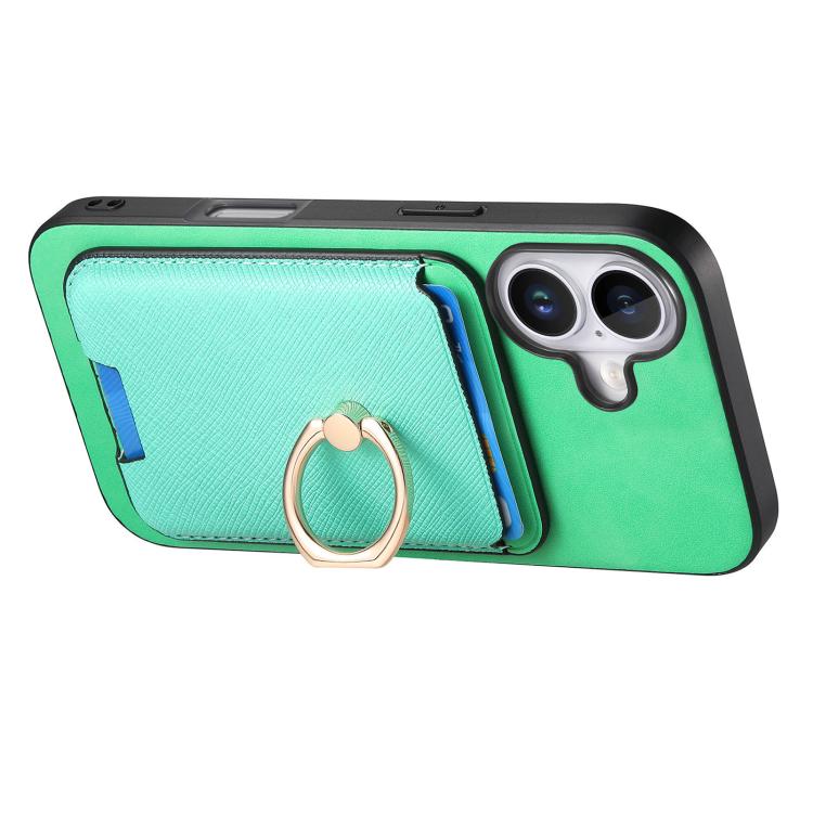 For iPhone 17 Retro Cross Leather Card Bag MagSafe Phone Case(Green) - iPhone 17 Cases by buy2fix | Online Shopping UK | buy2fix