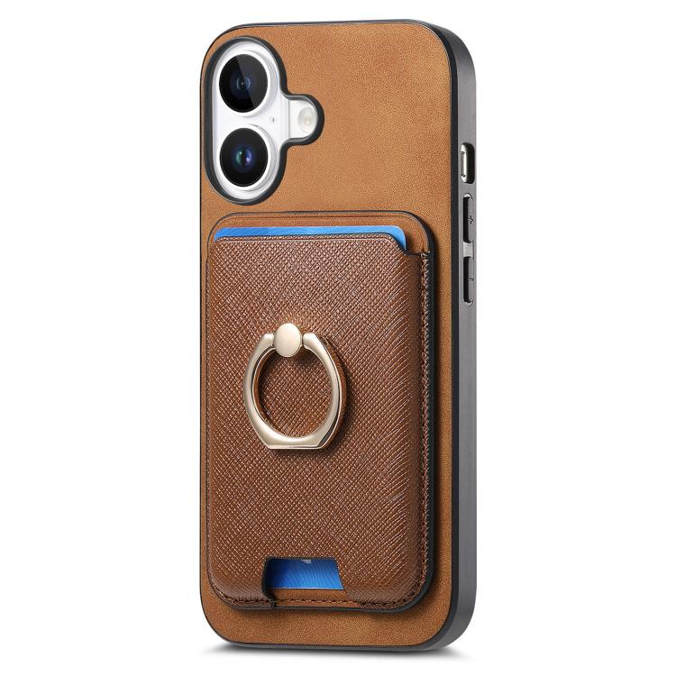 For iPhone 17 Retro Cross Leather Card Bag MagSafe Phone Case(Brown) - iPhone 17 Cases by buy2fix | Online Shopping UK | buy2fix