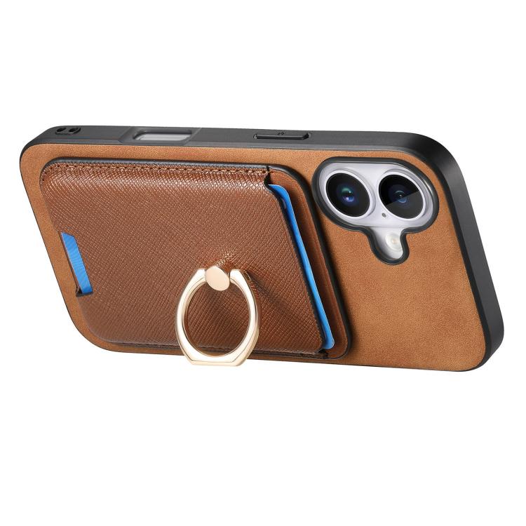 For iPhone 17 Retro Cross Leather Card Bag MagSafe Phone Case(Brown) - iPhone 17 Cases by buy2fix | Online Shopping UK | buy2fix