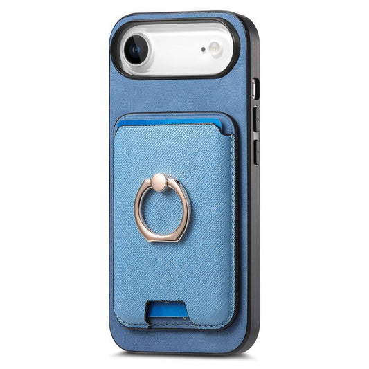 For iPhone Air Retro Cross Leather Card Bag MagSafe Phone Case(Blue) - iPhone Air Cases by buy2fix | Online Shopping UK | buy2fix