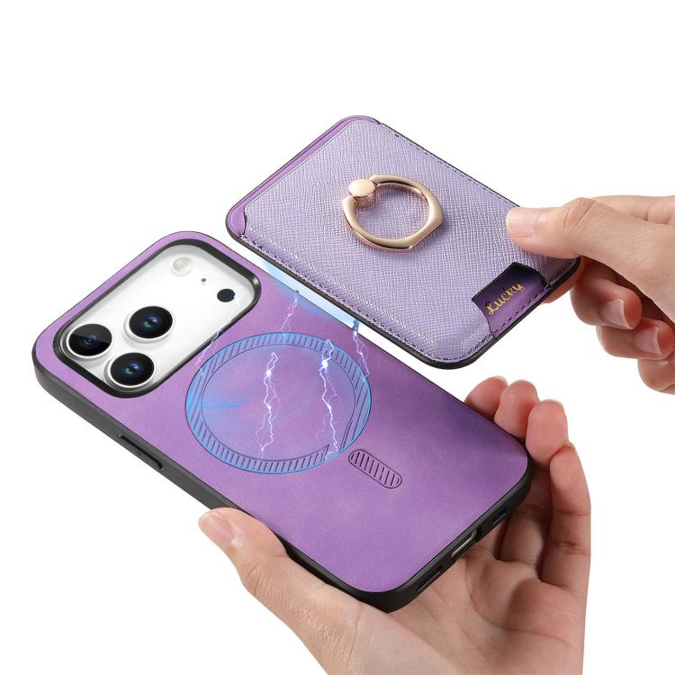 For iPhone 17 Pro Retro Cross Leather Card Bag MagSafe Phone Case(Purple) - iPhone 17 Pro Cases by buy2fix | Online Shopping UK | buy2fix