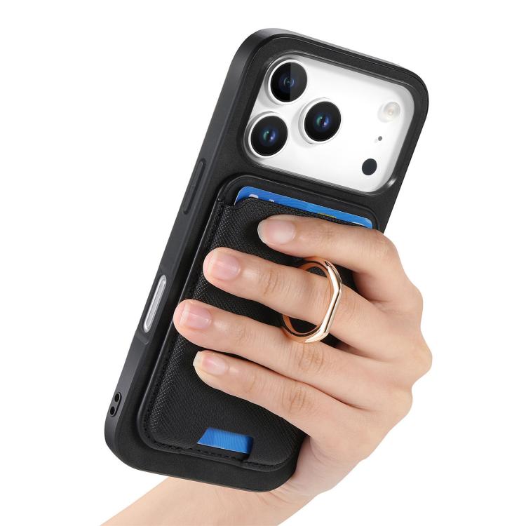 For iPhone 17 Pro Retro Cross Leather Card Bag MagSafe Phone Case(Black) - iPhone 17 Pro Cases by buy2fix | Online Shopping UK | buy2fix