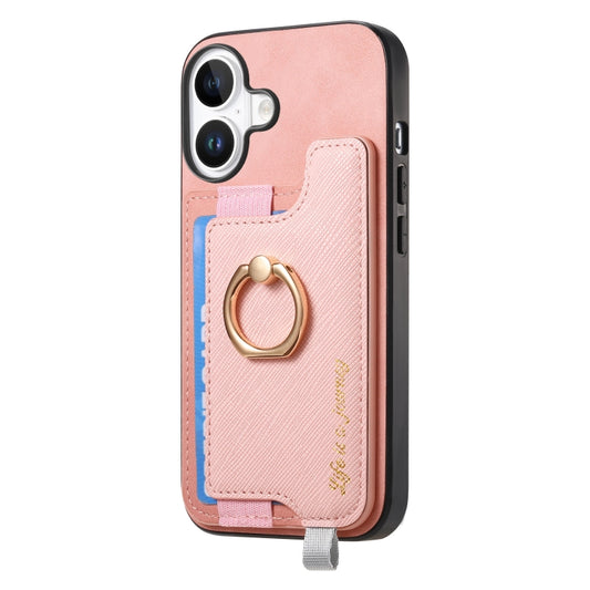 For iPhone 16 Plus Retro Magsafe Cross Leather Ring Holder Card Bag Phone Case(Pink) by buy2fix