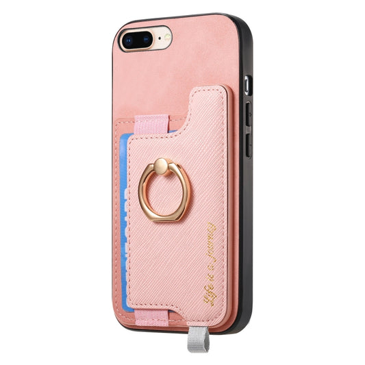 For iPhone 7 / 8 / SE 2022 Retro Magsafe Cross Leather Ring Holder Card Bag Phone Case(Pink) - iPhone SE 2022 / 2020 / 8 / 7 Cases by buy2fix | Online Shopping UK | buy2fix
