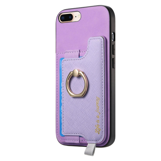 For iPhone 7 / 8 / SE 2022 Retro Magsafe Cross Leather Ring Holder Card Bag Phone Case(Purple) - iPhone SE 2022 / 2020 / 8 / 7 Cases by buy2fix | Online Shopping UK | buy2fix
