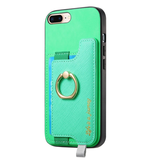 For iPhone 7 Plus / 8 Plus Retro Magsafe Cross Leather Ring Holder Card Bag Phone Case(Green) - More iPhone Cases by buy2fix | Online Shopping UK | buy2fix