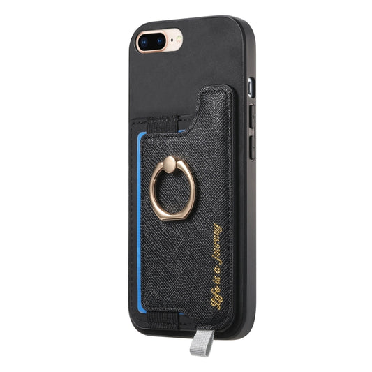 For iPhone XR Retro Magsafe Cross Leather Ring Holder Card Bag Phone Case(Black) - More iPhone Cases by buy2fix | Online Shopping UK | buy2fix