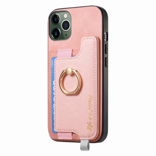 For iPhone 11 Pro Retro Magsafe Cross Leather Ring Holder Card Bag Phone Case(Pink) - iPhone 11 Pro Cases by buy2fix | Online Shopping UK | buy2fix