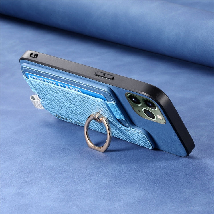 For iPhone 11 Pro Max Retro Magsafe Cross Leather Ring Holder Card Bag Phone Case(Blue) - iPhone 11 Pro Max Cases by buy2fix | Online Shopping UK | buy2fix