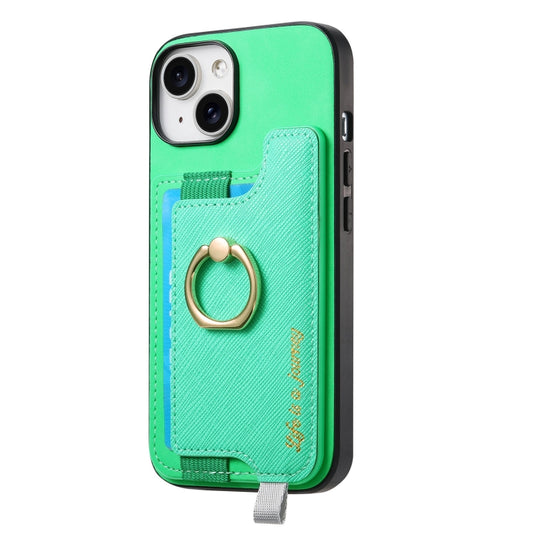 For iPhone 13 Retro Magsafe Cross Leather Ring Holder Card Bag Phone Case(Green) - iPhone 13 Pro Cases by buy2fix | Online Shopping UK | buy2fix
