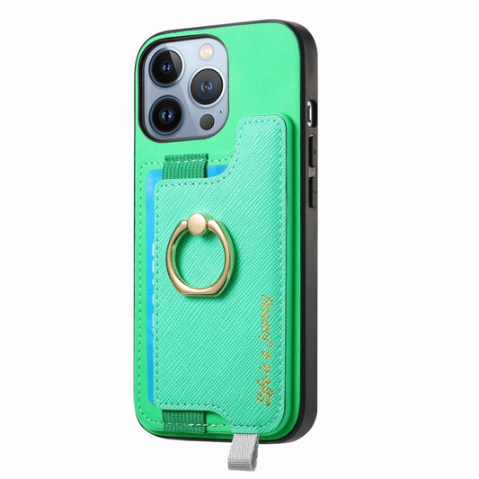 For iPhone 13 Pro Max Retro Magsafe Cross Leather Ring Holder Card Bag Phone Case(Green) - iPhone 13 Pro Max Cases by buy2fix | Online Shopping UK | buy2fix