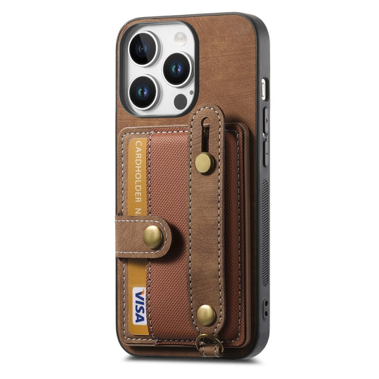 For iPhone 16 Pro Max Retro Cross Wristband Wallet Leather Back Phone Case(Brown) by buy2fix