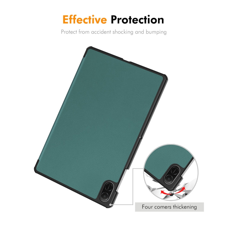 For Honor Pad X8a 11 ENKAY Tri-fold Custer Texture Leather Protective Tablet Case(Dark Green) - Honor by ENKAY | Online Shopping UK | buy2fix