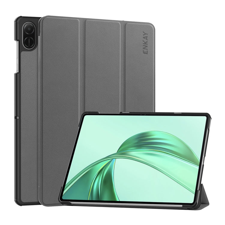 For Honor Pad X8a 11 ENKAY Tri-fold Custer Texture Leather Stand Tablet Case(Grey) - Honor by ENKAY | Online Shopping UK | buy2fix