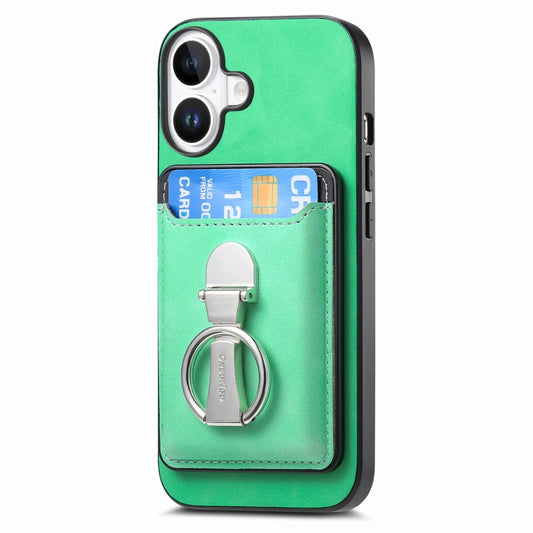 For iPhone 16 Plus Retro Folding Ring Holder Card Bag MagSafe Phone Case(Green) - iPhone 16 Plus Cases by buy2fix | Online Shopping UK | buy2fix