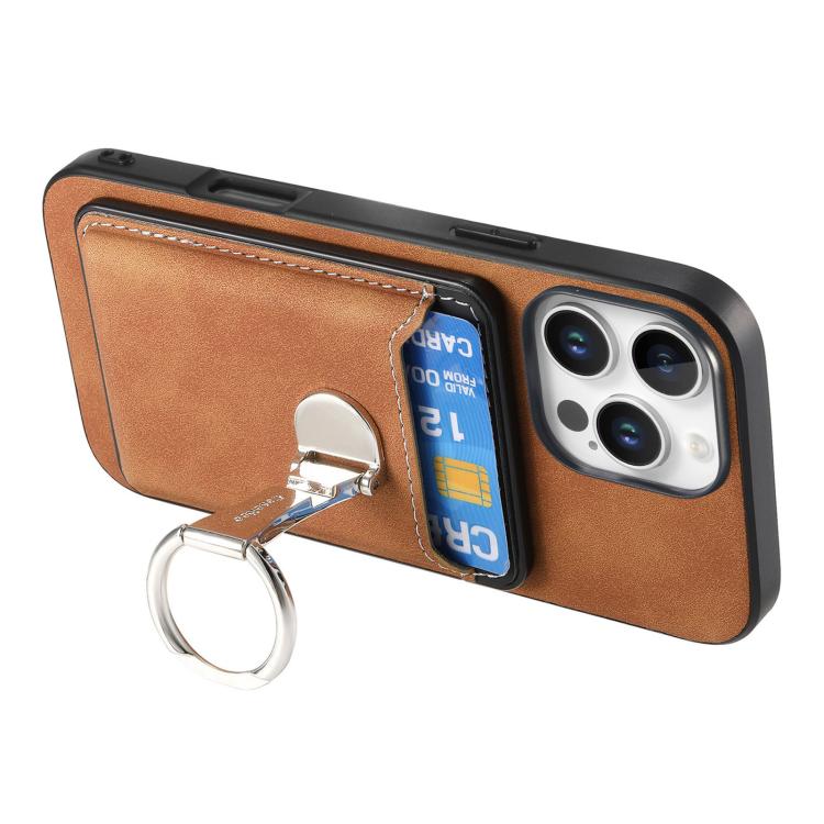 For iPhone 14 Pro Max Retro Folding Ring Holder Card Bag MagSafe Phone Case(Brown) - iPhone 14 Pro Max Cases by buy2fix | Online Shopping UK | buy2fix