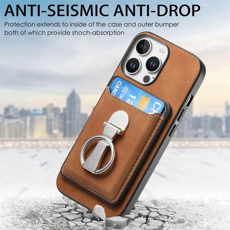 For iPhone 14 Pro Max Retro Folding Ring Holder Card Bag MagSafe Phone Case(Brown) - iPhone 14 Pro Max Cases by buy2fix | Online Shopping UK | buy2fix