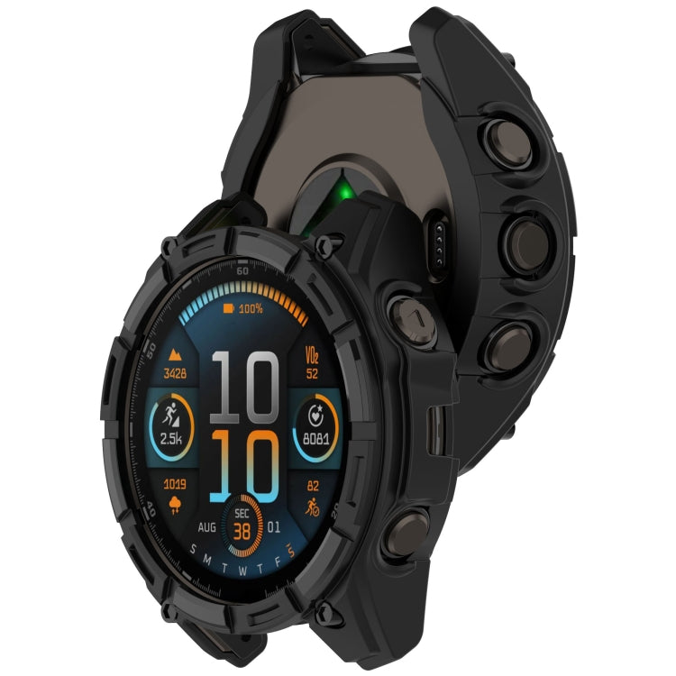 For Garmin Fenix 8 AMOLED 51mm Armor Hollow TPU Half Coverage Watch Protective Case(Black) - Watch Cases by buy2fix | Online Shopping UK | buy2fix