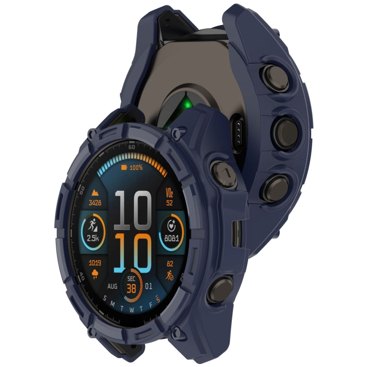 For Garmin Fenix 8 AMOLED 47mm Armor Hollow TPU Half Coverage Watch Protective Case(Midnight Blue) - Watch Cases by buy2fix | Online Shopping UK | buy2fix