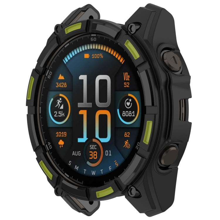 For Garmin Fenix 8 AMOLED 43mm Armor Hollow TPU Half Coverage Watch Protective Case(Black Green) - Watch Cases by buy2fix | Online Shopping UK | buy2fix