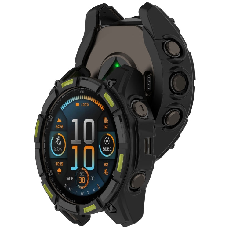 For Garmin Fenix 8 AMOLED 43mm Armor Hollow TPU Half Coverage Watch Protective Case(Black Green) - Watch Cases by buy2fix | Online Shopping UK | buy2fix
