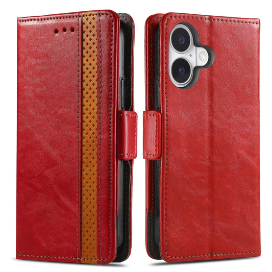 For iPhone 16 CaseNeo Splicing Dual Magnetic Buckle Leather Phone Case(Red) by buy2fix