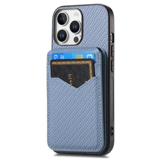For iPhone 16 Pro Carbon Fiber MagSafe Vertical Flip Card Bag Phone Case(Blue) by buy2fix