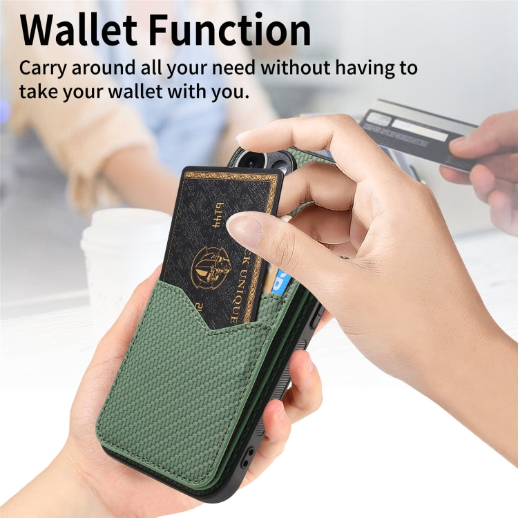For iPhone 16 Pro Carbon Fiber MagSafe Vertical Flip Card Bag Phone Case(Green) - iPhone 16 Pro Cases by buy2fix | Online Shopping UK | buy2fix
