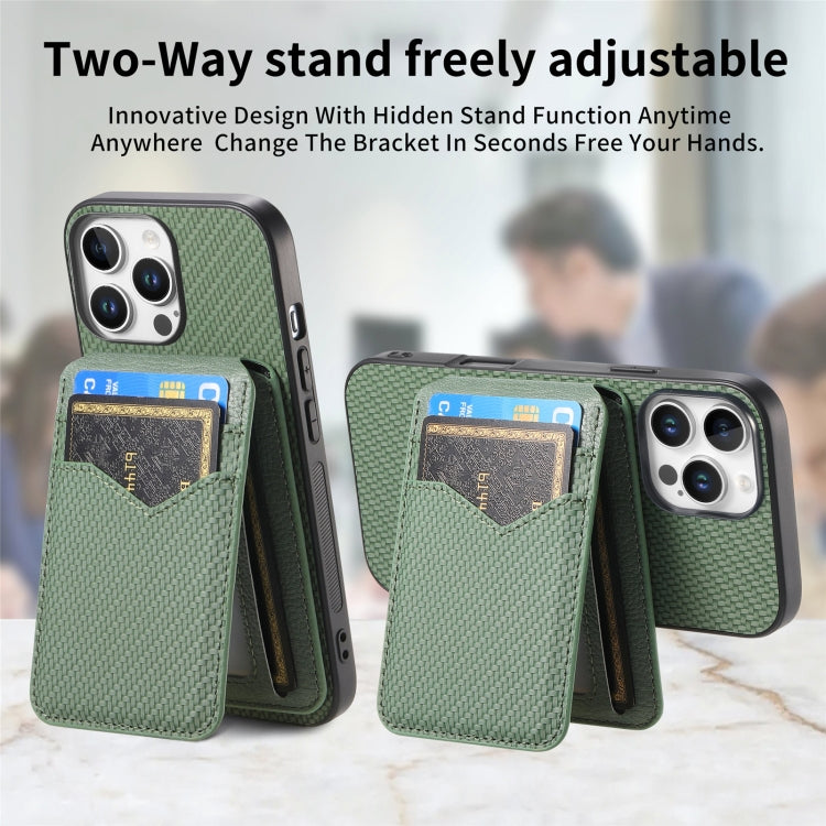 For iPhone 16 Pro Carbon Fiber MagSafe Vertical Flip Card Bag Phone Case(Green) - iPhone 16 Pro Cases by buy2fix | Online Shopping UK | buy2fix