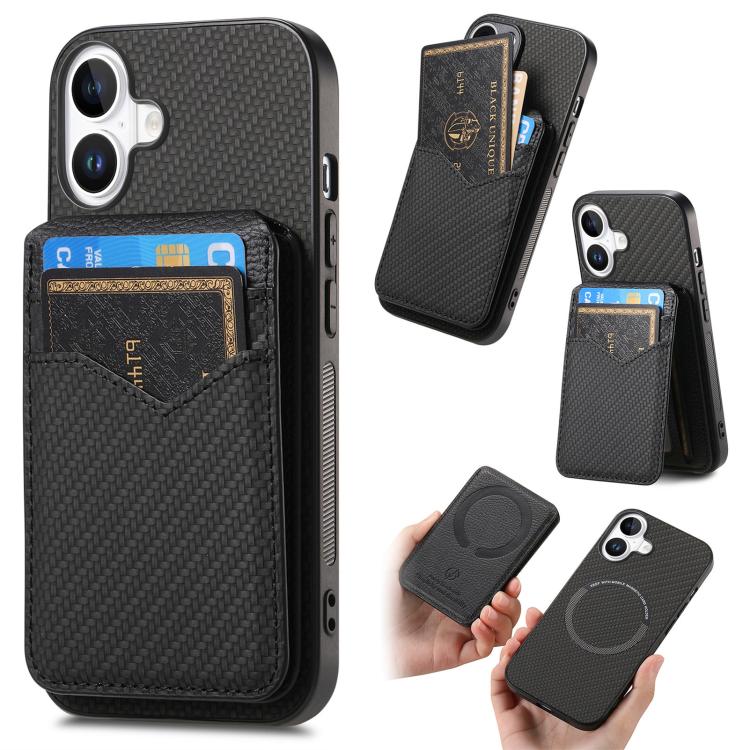 For iPhone 17 Carbon Fiber MagSafe Vertical Flip Card Bag Phone Case(Black) - iPhone 17 Cases by buy2fix | Online Shopping UK | buy2fix