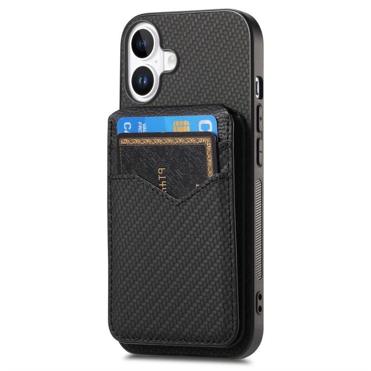 For iPhone 17 Carbon Fiber MagSafe Vertical Flip Card Bag Phone Case(Black) - iPhone 17 Cases by buy2fix | Online Shopping UK | buy2fix