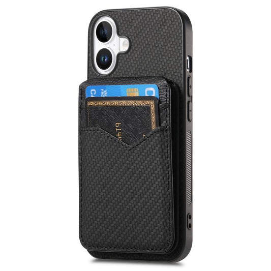 For iPhone 17 Carbon Fiber MagSafe Vertical Flip Card Bag Phone Case(Black) - iPhone 17 Cases by buy2fix | Online Shopping UK | buy2fix