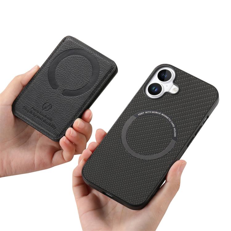 For iPhone 17 Carbon Fiber MagSafe Vertical Flip Card Bag Phone Case(Black) - iPhone 17 Cases by buy2fix | Online Shopping UK | buy2fix