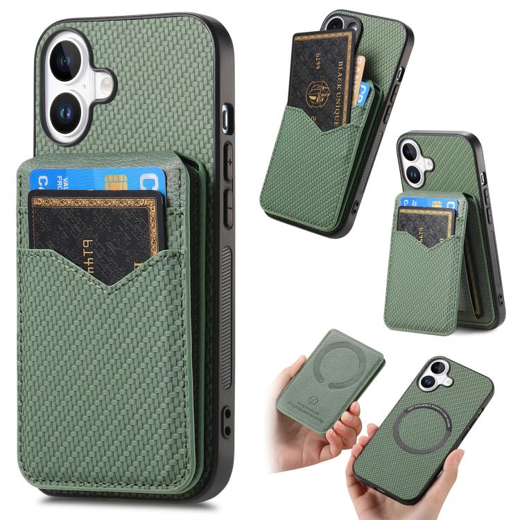 For iPhone 17 Carbon Fiber MagSafe Vertical Flip Card Bag Phone Case(Green) - iPhone 17 Cases by buy2fix | Online Shopping UK | buy2fix
