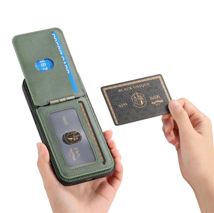 For iPhone 17 Carbon Fiber MagSafe Vertical Flip Card Bag Phone Case(Green) - iPhone 17 Cases by buy2fix | Online Shopping UK | buy2fix
