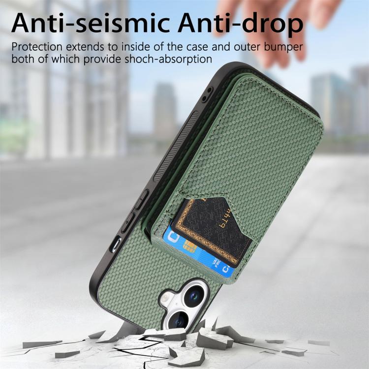 For iPhone 17 Carbon Fiber MagSafe Vertical Flip Card Bag Phone Case(Green) - iPhone 17 Cases by buy2fix | Online Shopping UK | buy2fix