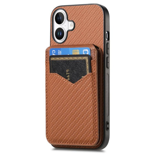 For iPhone 17 Carbon Fiber MagSafe Vertical Flip Card Bag Phone Case(Brown) - iPhone 17 Cases by buy2fix | Online Shopping UK | buy2fix