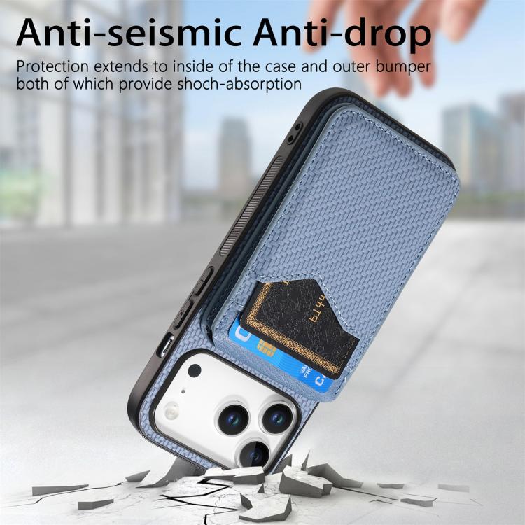 For iPhone 17 Pro Carbon Fiber MagSafe Vertical Flip Card Bag Phone Case(Blue) - iPhone 17 Pro Cases by buy2fix | Online Shopping UK | buy2fix