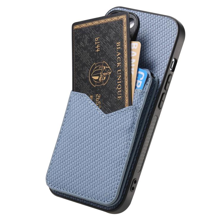 For iPhone 17 Pro Max Carbon Fiber MagSafe Vertical Flip Card Bag Phone Case(Blue) - iPhone 17 Pro Max Cases by buy2fix | Online Shopping UK | buy2fix