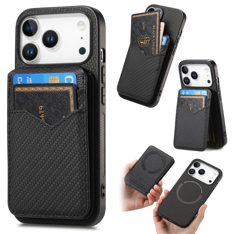 For iPhone 17 Pro Max Carbon Fiber MagSafe Vertical Flip Card Bag Phone Case(Black) - iPhone 17 Pro Max Cases by buy2fix | Online Shopping UK | buy2fix