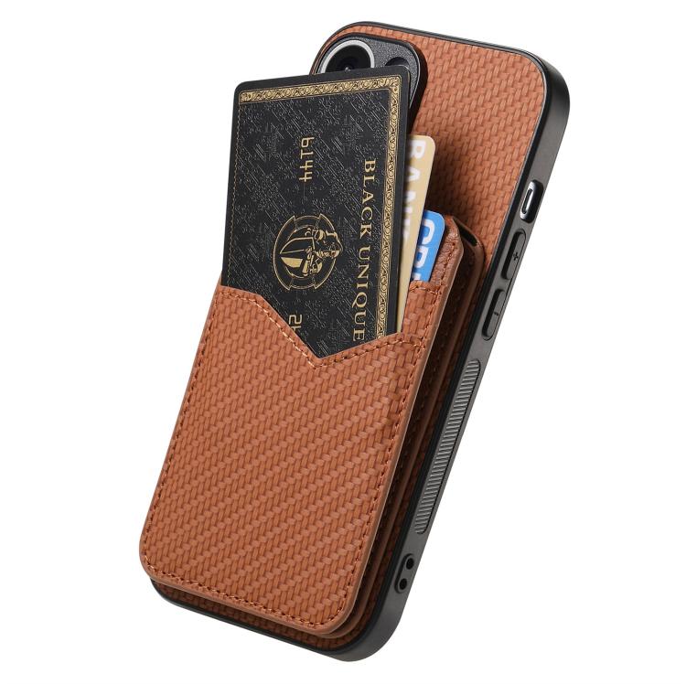 For iPhone 17 Pro Max Carbon Fiber MagSafe Vertical Flip Card Bag Phone Case(Brown) - iPhone 17 Pro Max Cases by buy2fix | Online Shopping UK | buy2fix