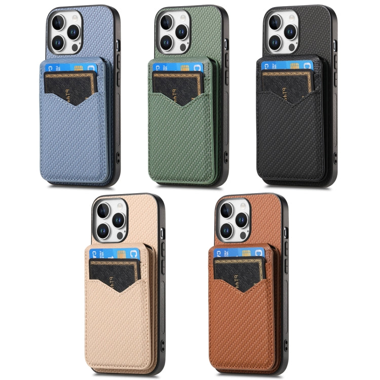 For iPhone 16 Pro Carbon Fiber MagSafe Vertical Flip Card Bag Phone Case(Green) - iPhone 16 Pro Cases by buy2fix | Online Shopping UK | buy2fix