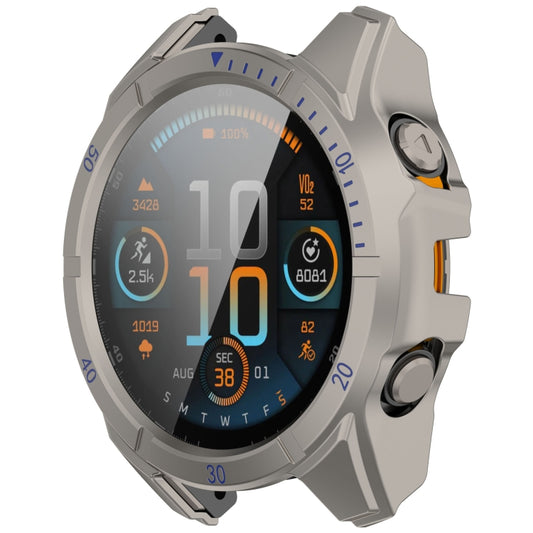 For Garmin Fenix 8 AMOLED 51mm Tempered Glass Film Integrated PC Watch Case(Titanium Blue) - Watch Cases by buy2fix | Online Shopping UK | buy2fix