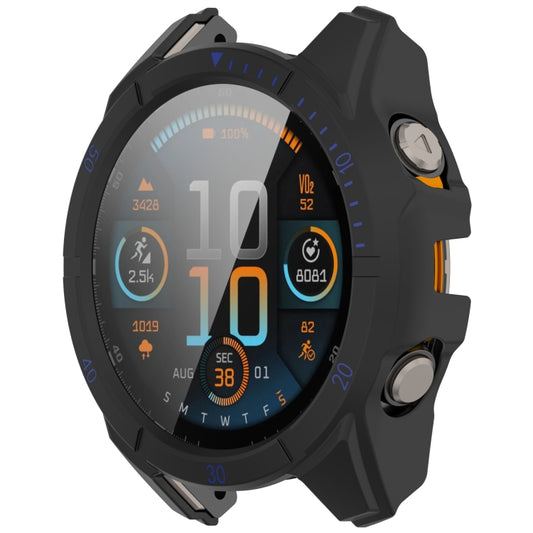 For Garmin Fenix 8 AMOLED 43mm Tempered Glass Film Integrated PC Watch Case(Black Blue) - Watch Cases by buy2fix | Online Shopping UK | buy2fix