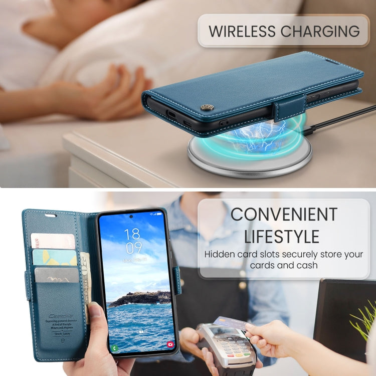 For Samsung Galaxy S24 FE 5G CaseMe 023 Butterfly Buckle Litchi Texture RFID Anti-theft Leather Phone Case(Blue) by CaseMe