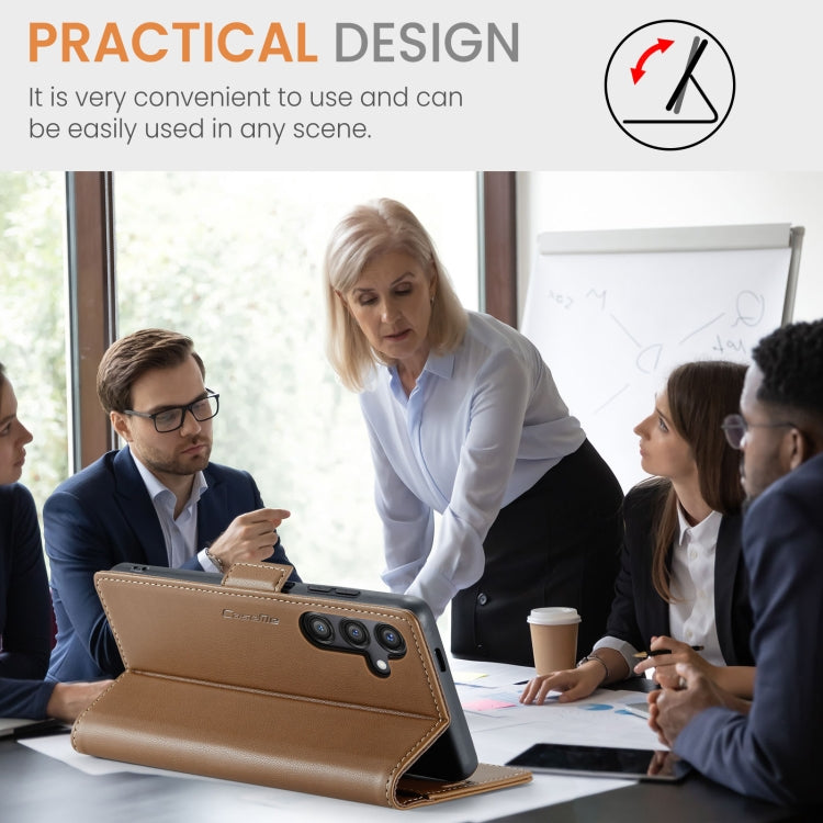 For Samsung Galaxy S24 FE 5G CaseMe 023 Butterfly Buckle Litchi Texture RFID Anti-theft Leather Phone Case(Brown) by CaseMe