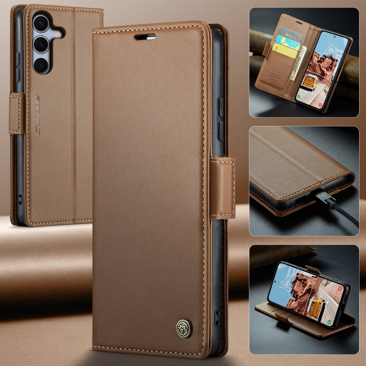 For Samsung Galaxy S25+ 5G CaseMe 023 Butterfly Buckle Litchi Texture RFID Anti-theft Leather Phone Case(Brown) - Galaxy S25+ 5G Cases by CaseMe | Online Shopping UK | buy2fix