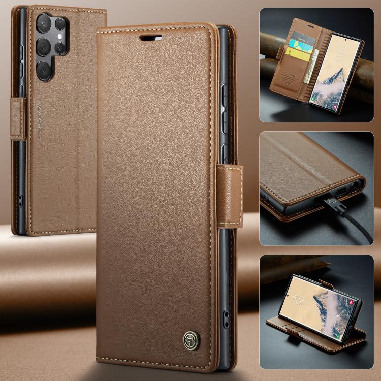 For Samsung Galaxy S25 Ultra 5G CaseMe 023 Butterfly Buckle Litchi Texture RFID Anti-theft Leather Phone Case(Brown) - Galaxy S25 Ultra 5G Cases by CaseMe | Online Shopping UK | buy2fix