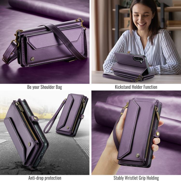 For Samsung Galaxy A36 CaseMe C36 Card Slots Zipper Wallet RFID Anti-theft Leather Phone Case(Purple) - Galaxy Phone Cases by CaseMe | Online Shopping UK | buy2fix
