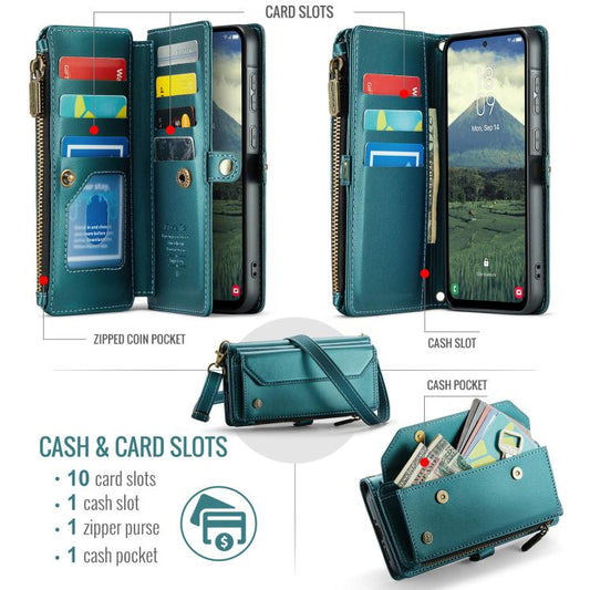 For Samsung Galaxy A56 5G CaseMe C36 Card Slots Zipper Wallet RFID Anti-theft Leather Phone Case(Blue) - Galaxy Phone Cases by CaseMe | Online Shopping UK | buy2fix